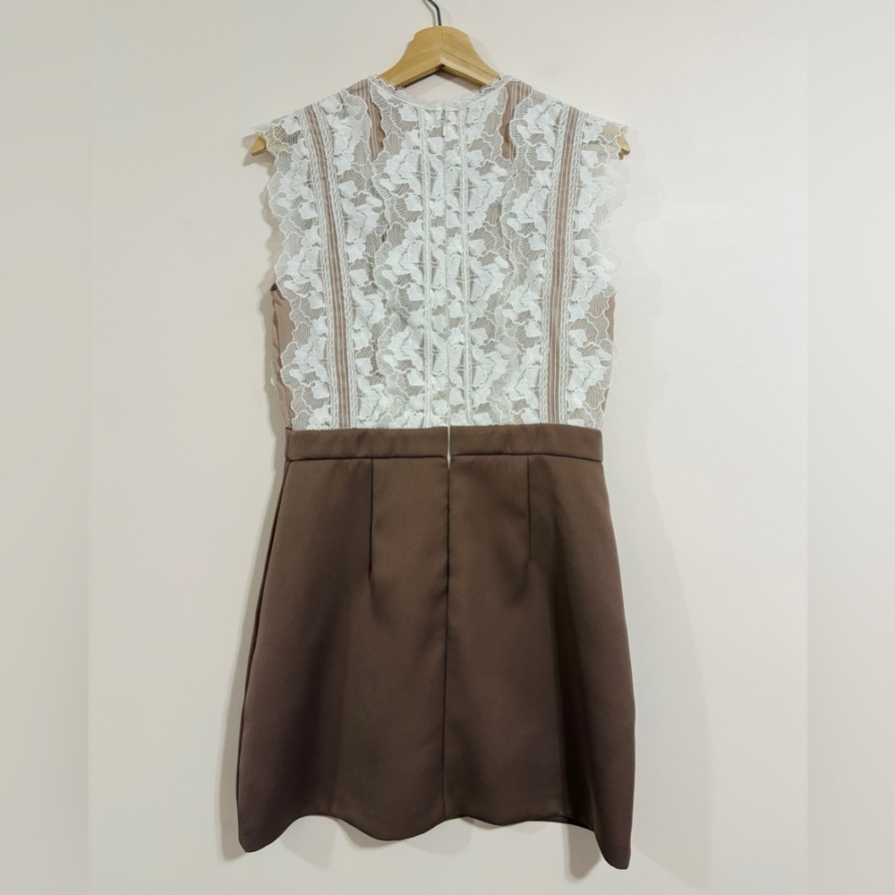 Reiss Sally Lace Detail Dress in Mocha, US Size 8 - Picture 9 of 14